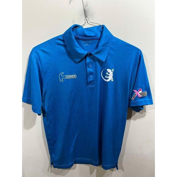 Hammer Bowling Polo Men's Size S Blue Polo Patch 1/4 Button Up Gecko Athleisure - Picture 1 of 7